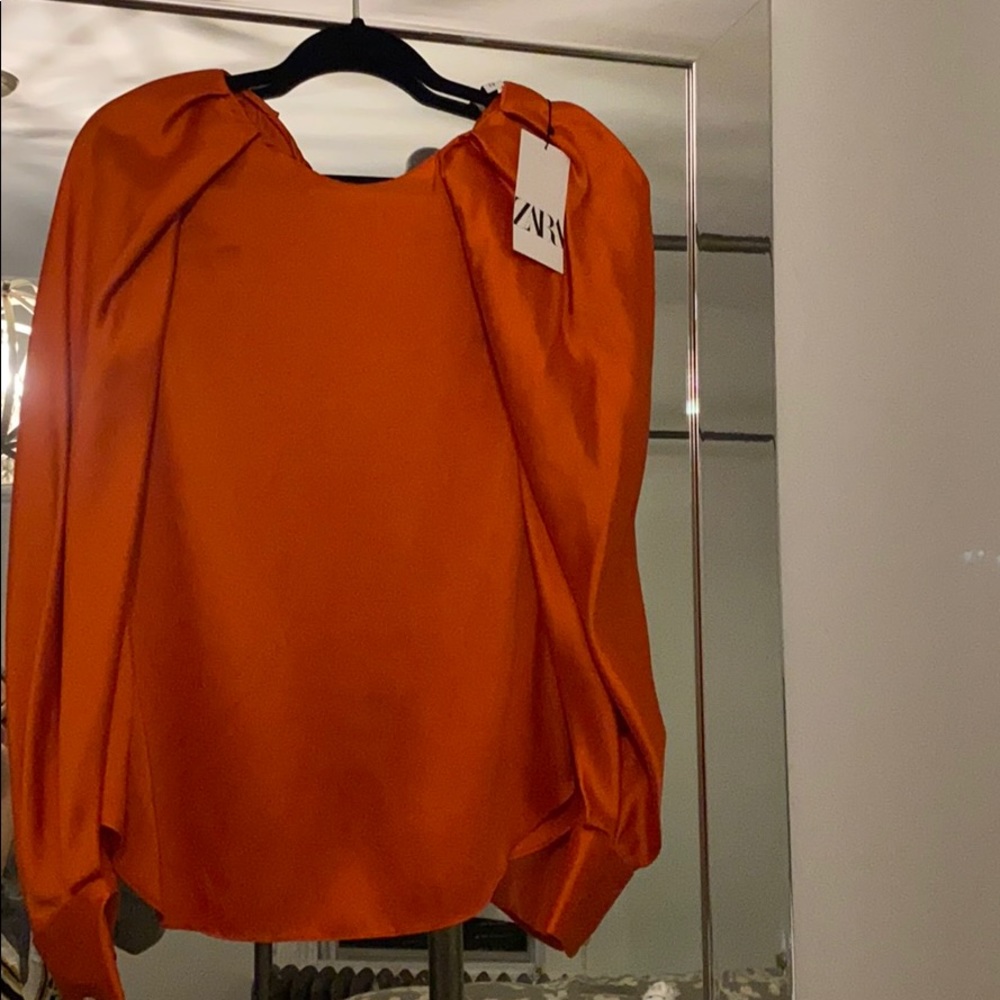 Zara orange silk blouse